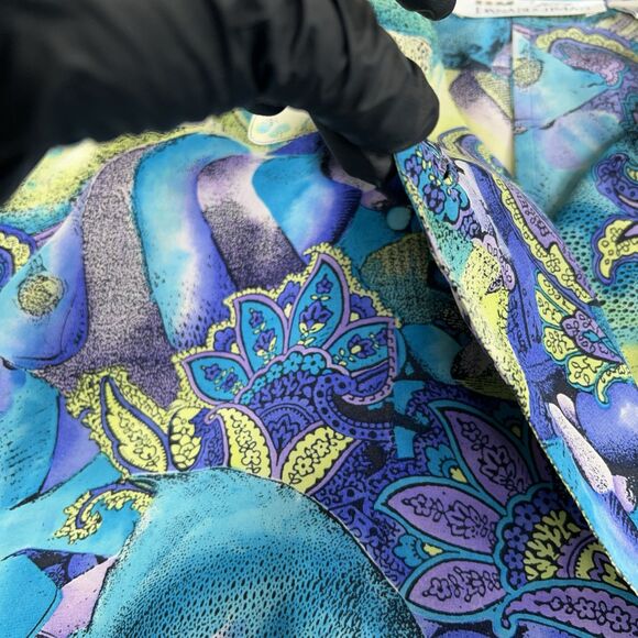 Vintage Silk Top Women's Sz 8 Tropical Ocean Fish Floral Paisley MISSING BUTTONS - Picture 10 of 16
